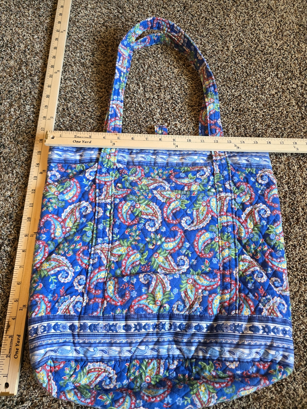 Paisley Quilted Handmade Blue Tote Bag - 6 Interior Pockets, 2 Exterior Pockets
